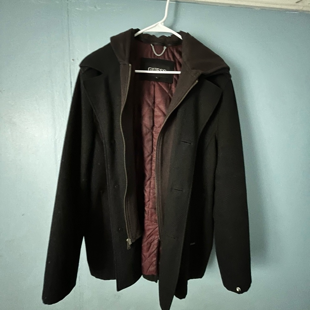 Guess Black and Red Pea Coat with Timeless Appeal